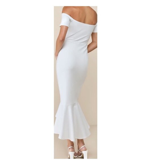 How Much I Care Ivory Off White Off-the-Shoulder Midi Dress Size Small NWOT - Picture 3 of 7